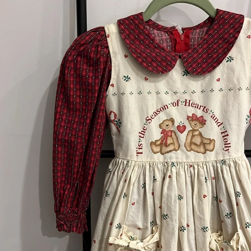 Vintage Daisy Kingdom Girls Dress Red Cream Long Sleeve Size 5/6